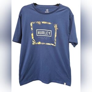 Hurley Blue Tropical Logo Graphic Tee Shirt Men's Medium Surf Skate Streetwear